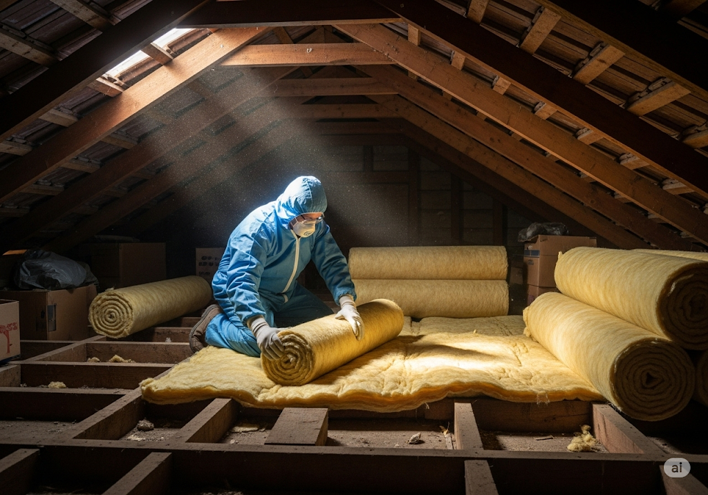 New, traditional insulation being installed